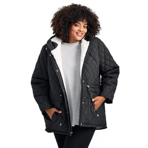 Avenue Quilted Hooded Puffer Coat in Charcoal black